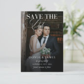 Elegante kalligrafie script huwelijksfoto save the date (Staand voorkant)