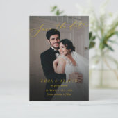 Elegante kalligrafie script huwelijksfoto save the date (Staand voorkant)