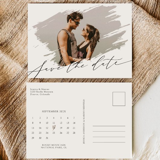 Elegante kalligrafie script kalender foto bruiloft save the date