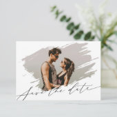 Elegante kalligrafie script kalender foto bruiloft save the date (Staand voorkant)