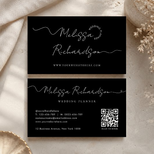 Elegante kalligrafie script minimale QR-code Visitekaartje
