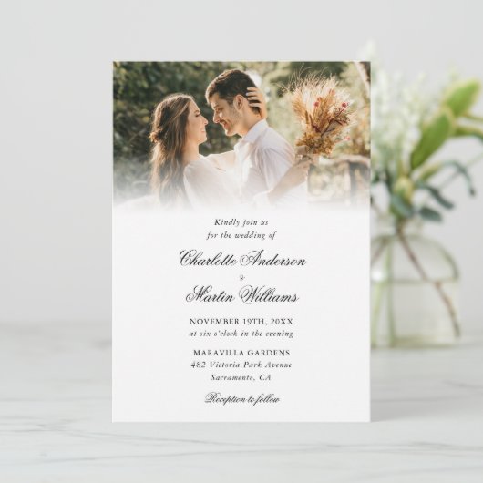 Elegante kalligrafie Script Modern 4 foto bruiloft Kaart (Staand voorkant)