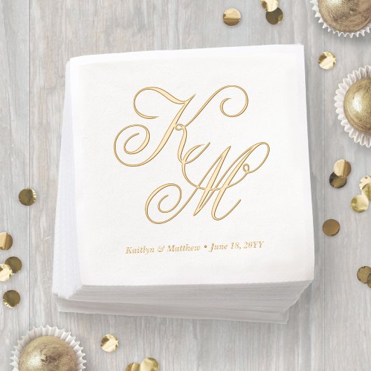Elegante kalligrafie script monogram trouwfeest folie servetten