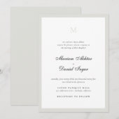 Elegante kalligrafie script monogram wit bruiloft kaart (Voorkant / Achterkant)