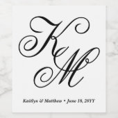 Elegante kalligrafie script Monogrammed Wedding Wijn Etiket (Enkel label)
