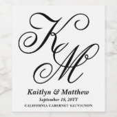 Elegante kalligrafie script Monogrammed Wedding Wijn Etiket (Enkel label)