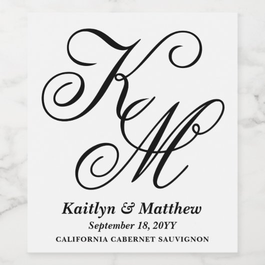 Elegante kalligrafie script Monogrammed Wedding Wijn Etiket (Enkel label)