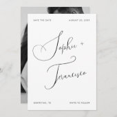 Elegante kalligrafie script namen moderne bruiloft save the date (Voorkant / Achterkant)