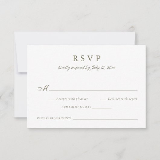 Elegante kalligrafie script Olijf Sage Bruiloft RS Kaart (Voorkant)