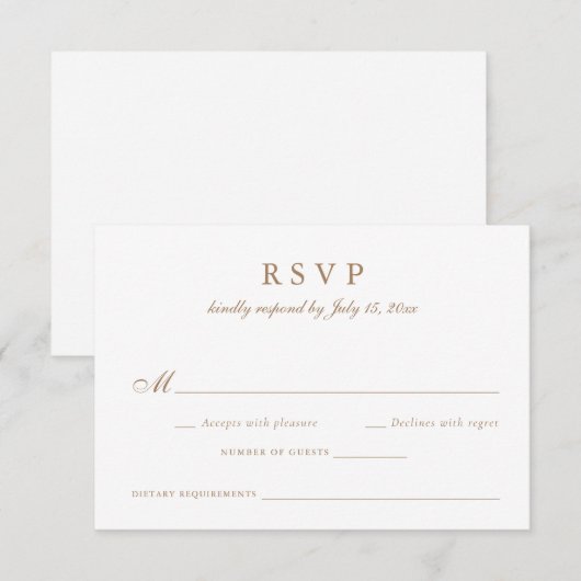 Elegante kalligrafie script olijfgoud bruiloft RSV Kaart (Voorkant / Achterkant)