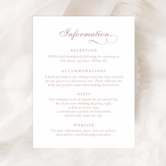 Elegante kalligrafie Script Ornament bruiloft info Kaart