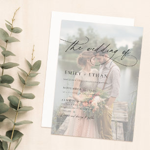 Elegante kalligrafie script overlay foto bruiloft kaart