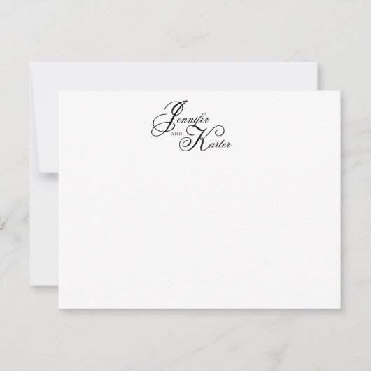 Elegante kalligrafie script paar monogrammed notitiekaartje (Voorkant)