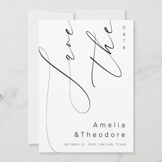 Elegante kalligrafie script Plain White Wedding Save The Date (Voorkant)
