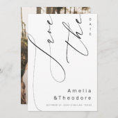 Elegante kalligrafie script Plain White Wedding Save The Date (Voorkant / Achterkant)