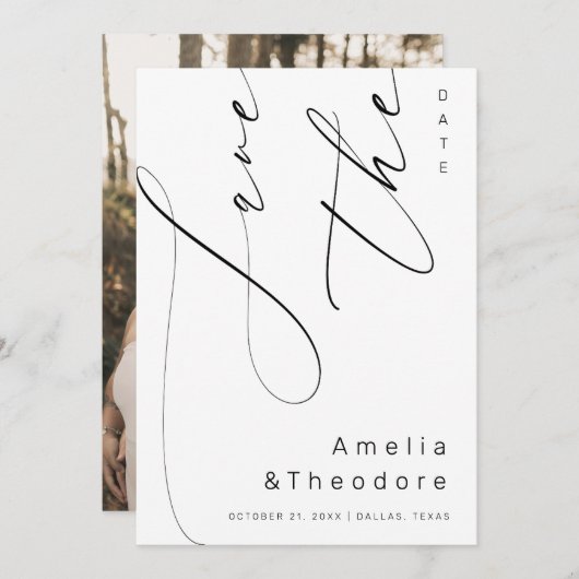 Elegante kalligrafie script Plain White Wedding Save The Date (Voorkant / Achterkant)