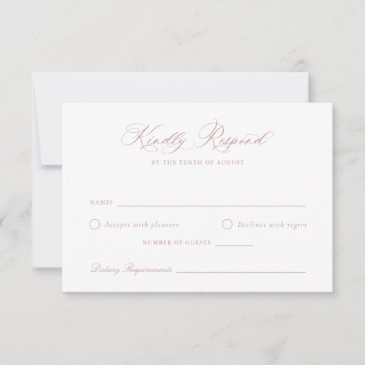 Elegante kalligrafie script roze trouw-RSVP kaart (Voorkant)