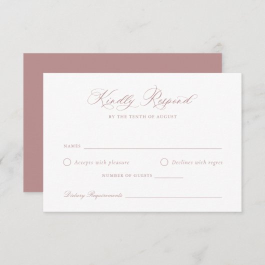 Elegante kalligrafie script roze trouw-RSVP kaart (Voorkant / Achterkant)