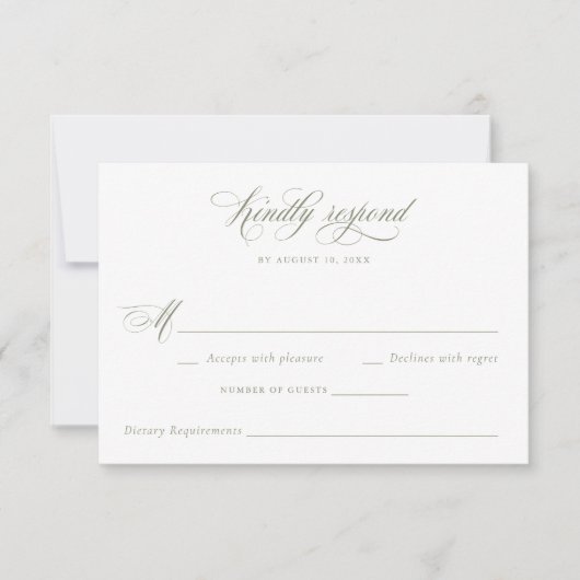 Elegante kalligrafie Script Sage Bruiloft RSVP Kaart (Voorkant)