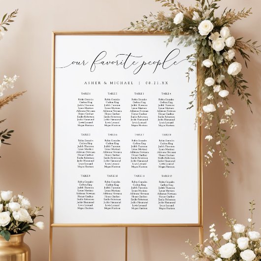 Elegante kalligrafie script trouwzaalstoelen poster