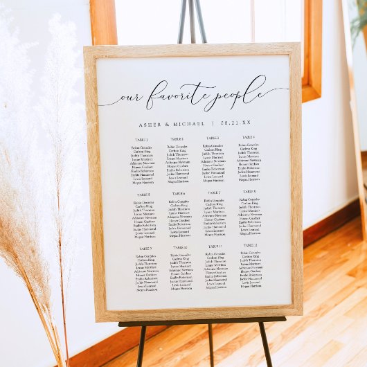 Elegante kalligrafie script trouwzaalstoelen poster