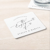 Elegante kalligrafie script verlovingsfeest kartonnen onderzetters (Schuin)