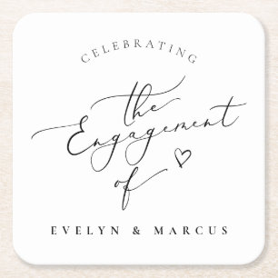 Elegante kalligrafie script verlovingsfeest kartonnen onderzetters