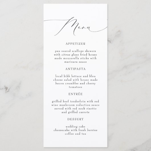 Elegante kalligrafie Script Wedding Menu Kaarten (Voorkant)