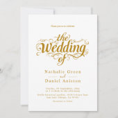 Elegante kalligrafie script wit en goud bruiloft kaart (Voorkant)