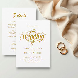 Elegante kalligrafie script wit en goud bruiloft kaart