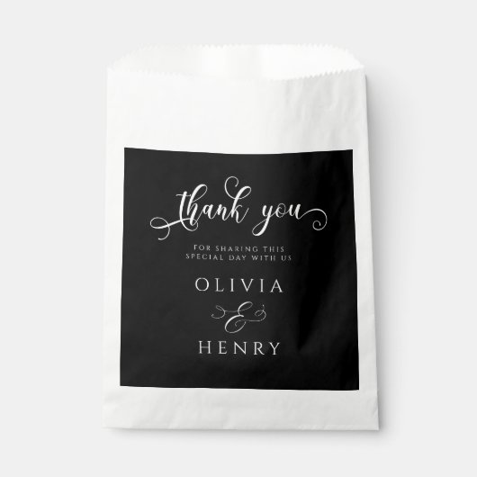 Elegante kalligrafie script zwart bruiloft dank u bedankzakje (Voorkant)