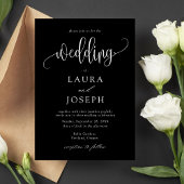Elegante kalligrafie script zwart-wit bruiloft kaart