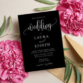 Elegante kalligrafie script zwart-wit bruiloft kaart