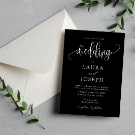 Elegante kalligrafie script zwart-wit bruiloft kaart