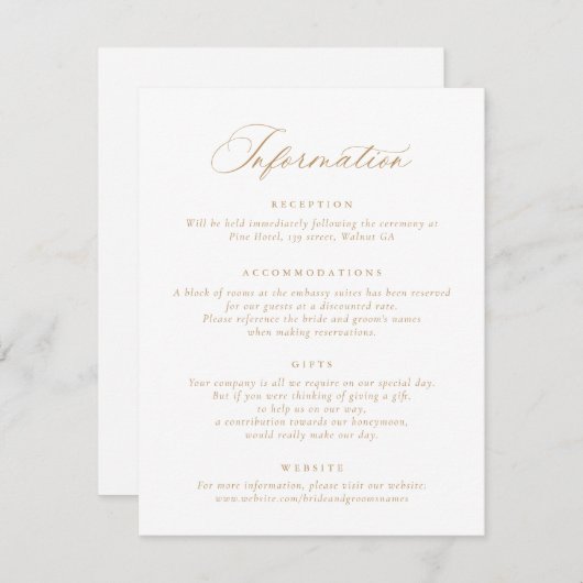 Elegante kalligrafie scriptuur trouwinformatie kaart (Voorkant / Achterkant)