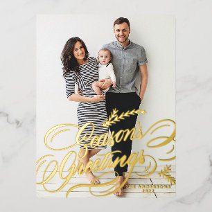 Elegante kalligrafie Seizoensgroeten Foto Folie Feestdagen Briefkaart