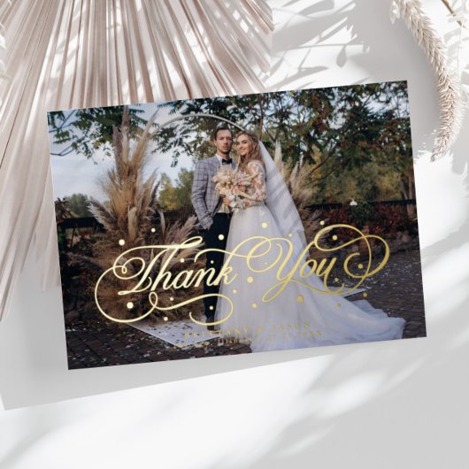 Elegante kalligrafie Stippen Bedankt Fotobruiloft Folie Uitnodiging