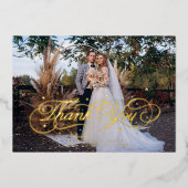 Elegante kalligrafie Stippen Bedankt Fotobruiloft Folie Uitnodiging (Voorkant)