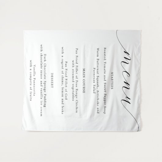 Elegante kalligrafie stof bruiloft menu wandkleed (Voorkant (horizontaal))