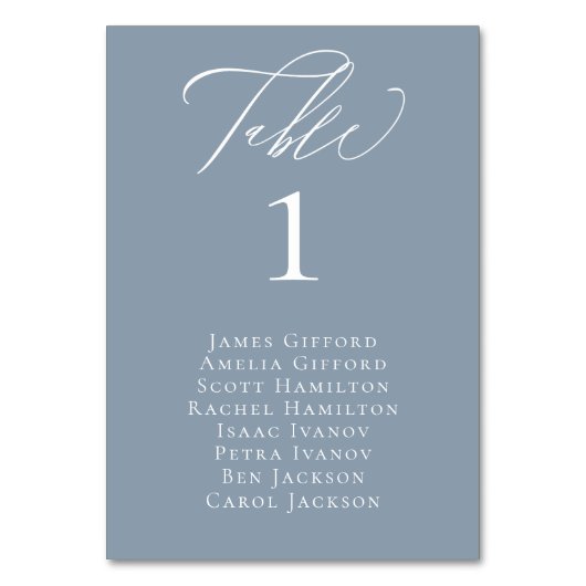 Elegante kalligrafie Stoffig Blauw Zittafel Kaart (Voorkant)