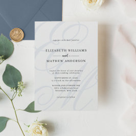 Elegante kalligrafie stoffig blauwe monogram bruil kaart