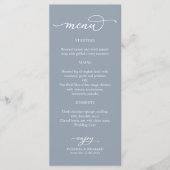 Elegante kalligrafie stoffig blauwe trouwmenu menu (Voorkant)