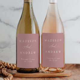 Elegante kalligrafie stoffige Roos bruiloft Wijn Etiket