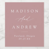 Elegante kalligrafie stoffige Roos bruiloft Wijn Etiket (Enkel label)