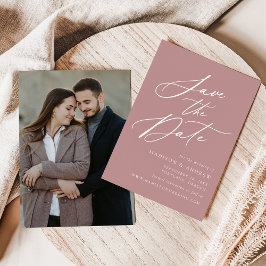 Elegante kalligrafie stoffige Roos foto bruiloft Save The Date
