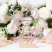 Elegante kalligrafie stoffige roze monogram bruilo acryl uitnodigingen