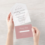 Elegante kalligrafie stoffige roze monogram bruilo all in one uitnodiging (Afscheurbaar)