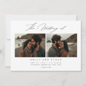 Elegante kalligrafie strand foto QR-code bruiloft Kaart (Voorkant)
