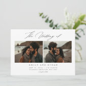 Elegante kalligrafie strand foto QR-code bruiloft Kaart (Staand voorkant)