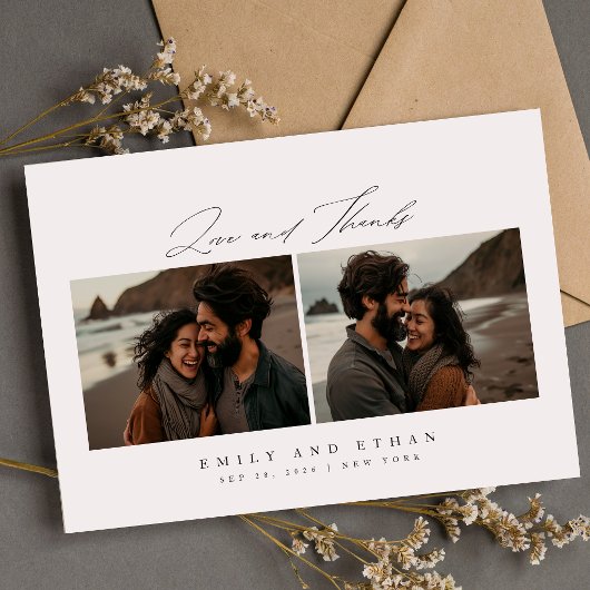 Elegante kalligrafie strand foto QR-code bruiloft Kaart